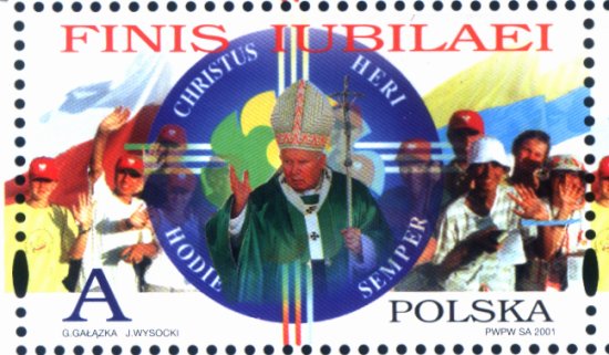 Znaczek pocztowy wydany przez Pocztę Polsk� z okazji zakończenia Roku Jubileuszowego. Autorzy: Janusz Wysocki, Grzegorz Gał�zka